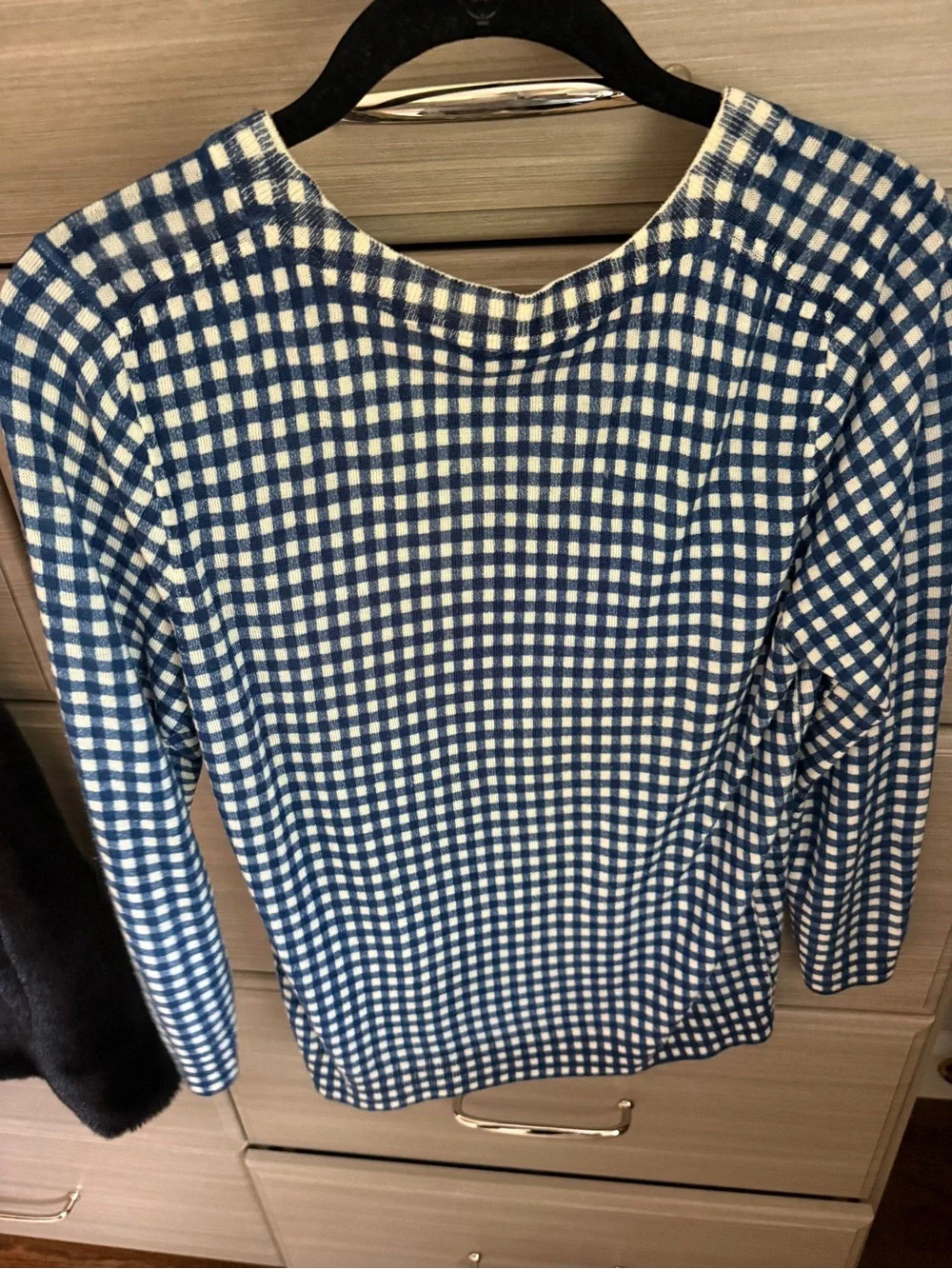 J. Crew Navy and White Gingham Knit Top